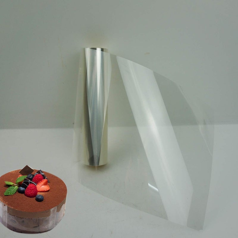 Proshopping 8" x 394" Cake Collars, 125 Micron Thick Clear Acetate Rolls, Transparent Acetate Sheets, Mousse Chocolate Collar, Plastic Cake Surrounding Edge, Cake Strips - for Baking and Decorating - Image 1